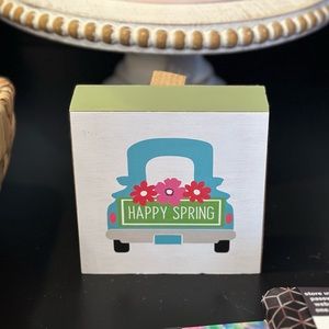 Happy Spring Wood Sign Blue Truck with Flowers Shelf or Wall Decor, Tiered Tray